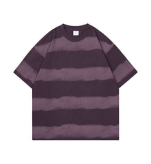 Tie-dye Washed Striped Short-Sleeve Mens Cotton T-Shirt