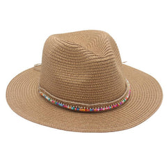 Single-color Fringed Dome-style Simple And Versatile Wide-brimmed Straw Hat Suitable For Vacation, Travel And Beach Use