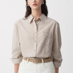 Cotton Yarn-dyed Blue-striped Long-sleeve Shirt