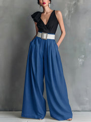 Fashionable Versatile High-waisted Loose-fitting Solid-color Casual Pants