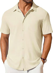 Mens Short-sleeve Button-up Wrinkle- And Crease-resistant Shirt