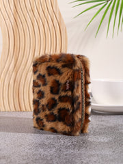 Plush Coin Purse Fashionable Niche Design Simple And Fluffy With Leopard-Print Card Holder