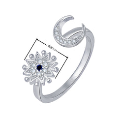 Creative Ring For Women Blue Star And Moon Open-End Ring