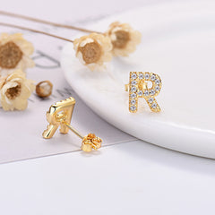 26-letter Zircon Earrings Uppercase Letters