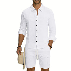 Men's Linen Loose Casual Shirt And Shorts Set