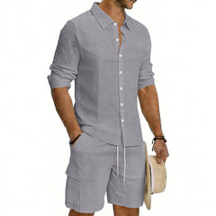 Men's Linen Loose Casual Shirt And Shorts Set