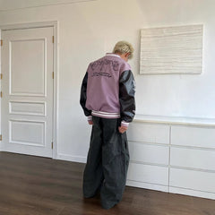 American-style Letter-embroidered Color-block Baseball Jacket For Men