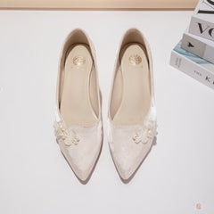 White Black Jacquard Pointed Toe Kitten Heel Pumps, Elegant Floral Accent Women's Dress Shoes Ivory Black Wedding & Party Pumps