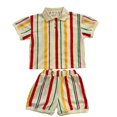 Children's Stripes Knitting Suit Girls' Polo Shirt Dress