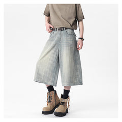 Workwear Striped Capri Denim Shorts