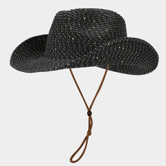 New Womens Panama Straw Weaved Sequin Windproof Sun Hat