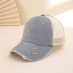 Solid-color, Frayed, Washed-out, Distressed, Mesh-patterned Cap - A Trendy, Youthful, Versatile Baseball Cap That Suits Both Daily Commuting And Outdoor Activities.