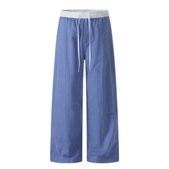 Contrast-color Patchwork Drawstring Elastic Waist Loose Straight-leg Floor-length Sweatpants