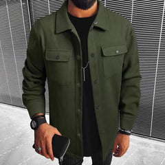 New Mens Button-front Overcoat With Flap Pockets
