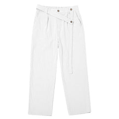 Plus-size Slant-waist Linen Casual Trousers