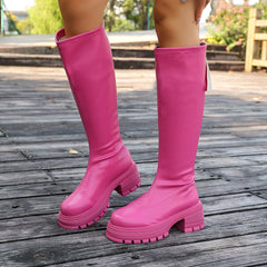 Women's Knee-high White Platform Boots