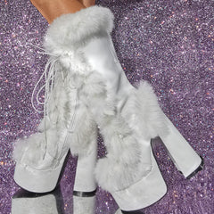 Chunky-heeled High-heeled Plus-size Fuzzy Womens Boots