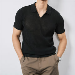Men's Knitted Solid Color Short-Sleeve Polo Shirt