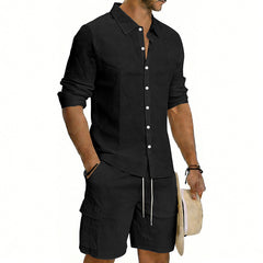 Men's Linen Loose Casual Shirt And Shorts Set