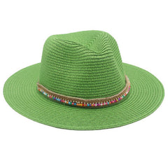 Single-color Fringed Dome-style Simple And Versatile Wide-brimmed Straw Hat Suitable For Vacation, Travel And Beach Use