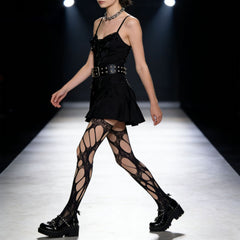 Irregular And Sexy Stockings With Summer Thin Straps, Broken Holes, Black Silk Jumpsuit Stockings