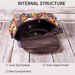 Full-grain Leather Handmade Floral Contrast-color Patchwork Tote Shoulder Bag
