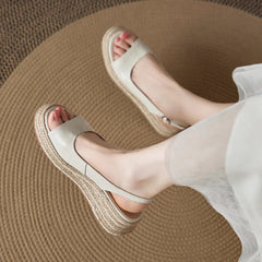Round-toe Straw Open-toe Sandals For Women