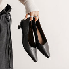 Women's Washed Full-Grain Cowhide Kitten Heel Pumps, Pointed Toe Handcrafted Leather Office Shoes