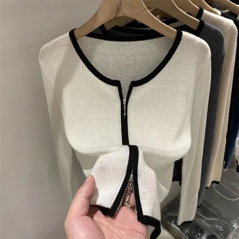 Knitted Sweaters Women Zipper Woman Cardigans Long Sleeve Sweater Knitting Oversized Skinny Coat 2022 Spring