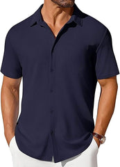 Mens Short-sleeve Button-up Wrinkle- And Crease-resistant Shirt