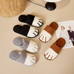 Cute Cartoon Cat Paw Plush Slippers For Home