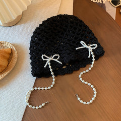 Korean-style Detachable Pearl Bow Knitted Hat