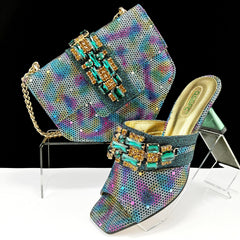 Women's Shoes And Bags Suit Camouflage Fabric Drill Buckle Decorative Casual High Heel Slippers