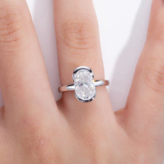 Silver Oval Semi mount Ring With A 3 carat Fancy shaped Moissanite For Women