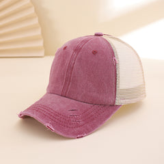 Solid-color, Frayed, Washed-out, Distressed, Mesh-patterned Cap - A Trendy, Youthful, Versatile Baseball Cap That Suits Both Daily Commuting And Outdoor Activities.