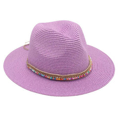 Single-color Fringed Dome-style Simple And Versatile Wide-brimmed Straw Hat Suitable For Vacation, Travel And Beach Use