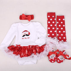 Christmas Newborn Baby Shoes Wearing Long Sleeve Dress