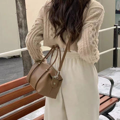 Elegant Lychee-Grain Bowling Bag For Women Retro And Versatile
