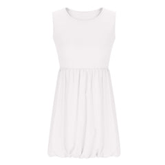 Round-neck Puffy Skirt Solid-color Ruffled Hem Zip-detail Sleeveless Dress