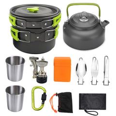 Kit de cuisine de camping, ensemble de cuisine extérieure, équipement en aluminium, casserole extérieure, vaisselle de voyage, cuisine pour la randonnée, le pique-nique et le barbecue