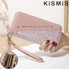 KISMIS Women'S Wallets Fashion Long Leather Wallets Large Capacity Buckle Zipper Clutches Fashion Multi-Card Wallets Zipper