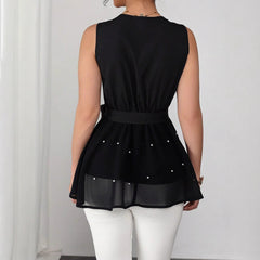 Women's New Lace-Up Beaded V-Neck Sleeveless Tank Top