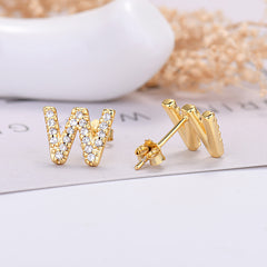 26-letter Zircon Earrings Uppercase Letters