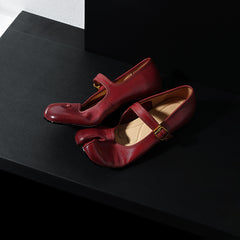 Women's Premium Washed Full Grain Leather Split-Toe Tabi Mary Jane Flats, All Leather Lined Shoes