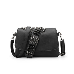 Womens Rivet Embossed Black Skull Shoulder Crossbody Bag