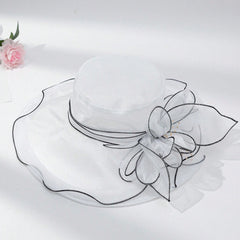 The Eugene Chiffon Flower-decorated Lightweight Sun-protective French-style Elegant Fisherman Hat Is Suitable For Parties, Vacations And Outings.