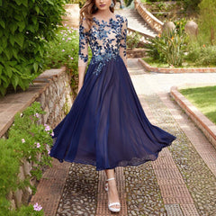Decal Chiffon Lace Patchwork Long Dress