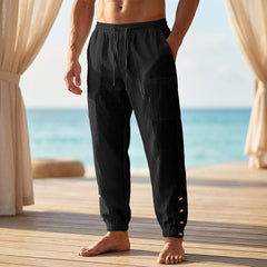 Casual Loose-fit Men's Linen Shorts With Buttoned Cuffs