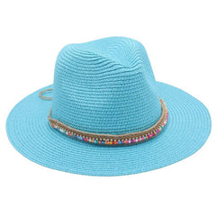 Single-color Fringed Dome-style Simple And Versatile Wide-brimmed Straw Hat Suitable For Vacation, Travel And Beach Use