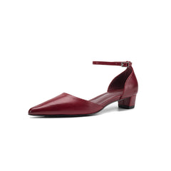 Women's Handmade Washed Leather Ankle Strap Pumps, Genuine Full-Grain Leather Pointed Toe Low Block Heel Sandals